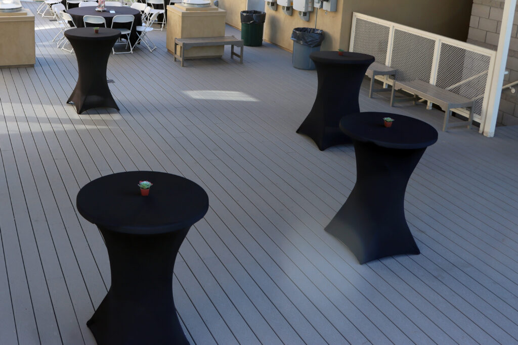 Rental standing tables conservation learning center deck